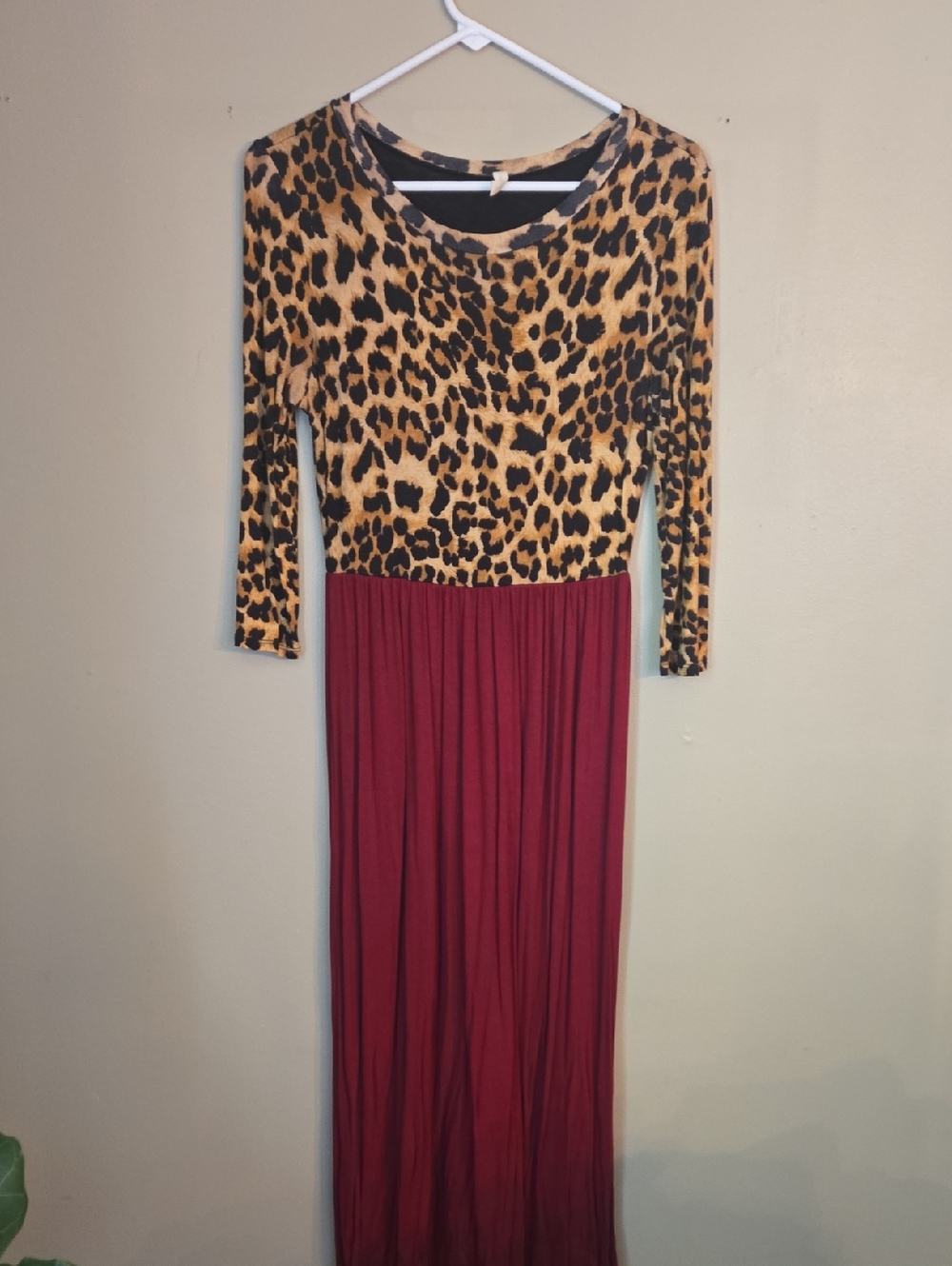 Pinkblush - Leopard Print Top with Burgundy Maxi Skirt Dress